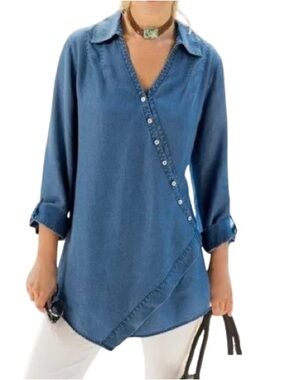 Soft Surroundings Women’s Vintage Washed Tencel Crossover Front Tunic Sz XL